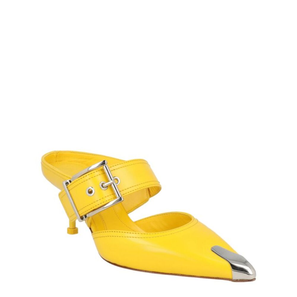 Alexander McQueen Buckle Leather Mules Yellow Womens - Picture 2 of 6
